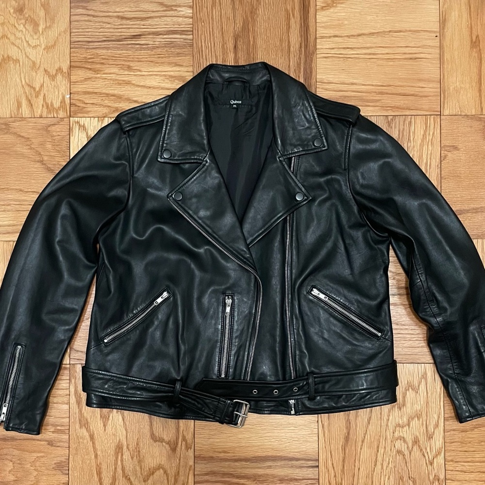 Quince Black Motorcycle Jacket size XL, real sheep leather